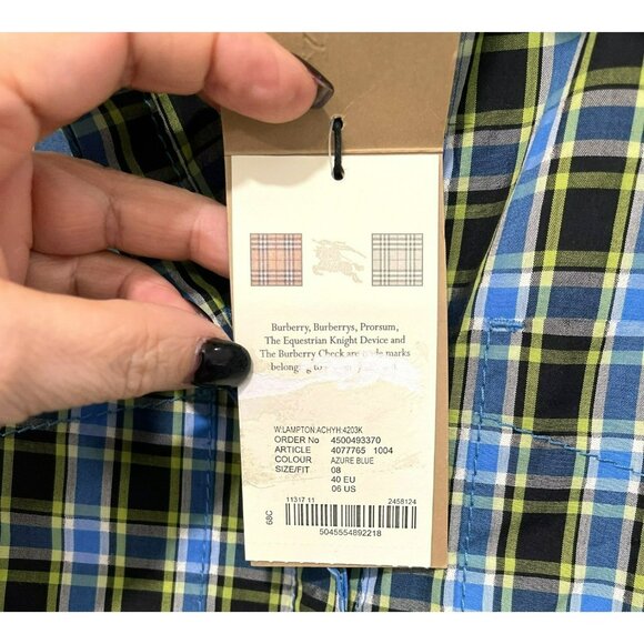 Burberry Jumpsuit Check Tie Waist Azure Blue Size 6 NWT - Picture 8 of 12